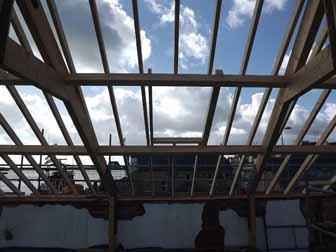 A view through the roof struts.